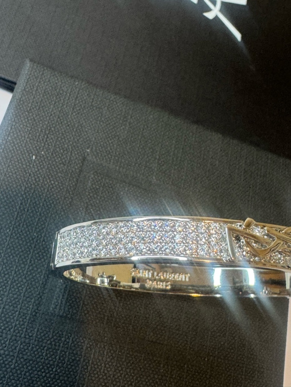 Saint Laurent Silver Crystal Logo Pavé Bracelet - Picture 6 of 13